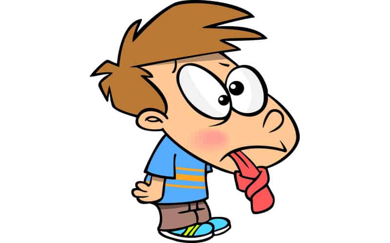 cartoon of child with tongue sticking out and twisted