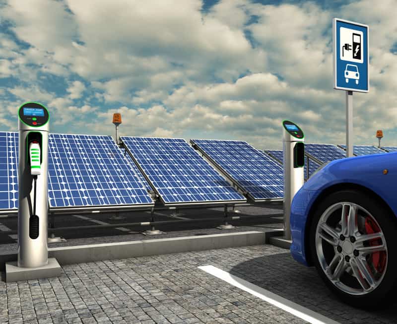 electric car charge point by solar panels