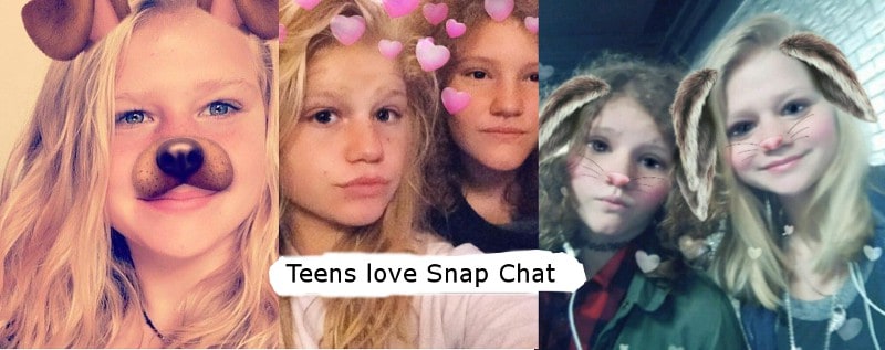 pretty teens using a phone app like snapchat