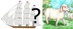 a ship, a sheep and a question mark