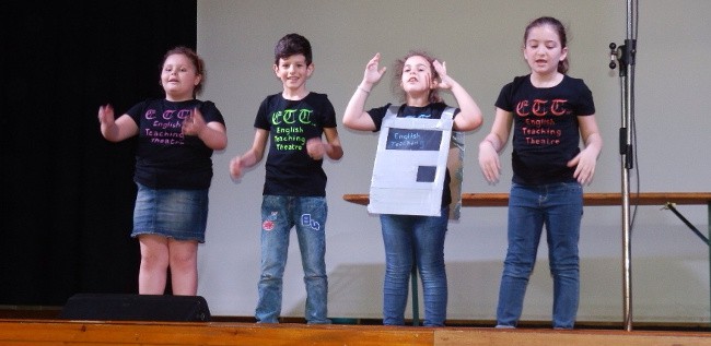 four kids performing a funny sketch by Shelley Ann Vernon