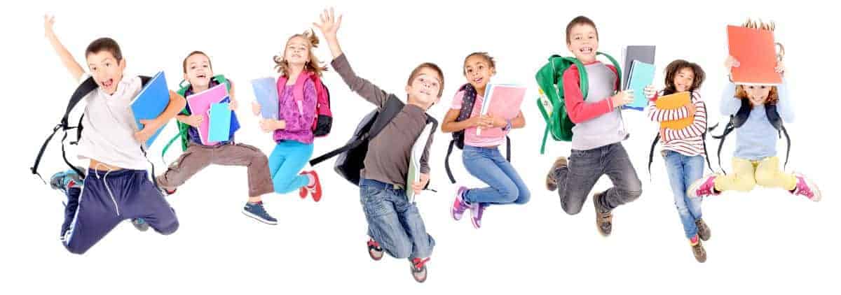 school kids jumping