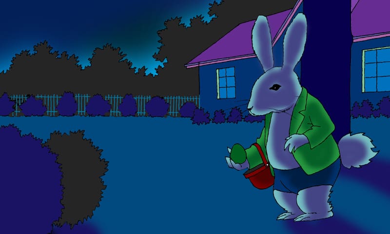 bunny hiding chocolate easter egg to teach prepositions